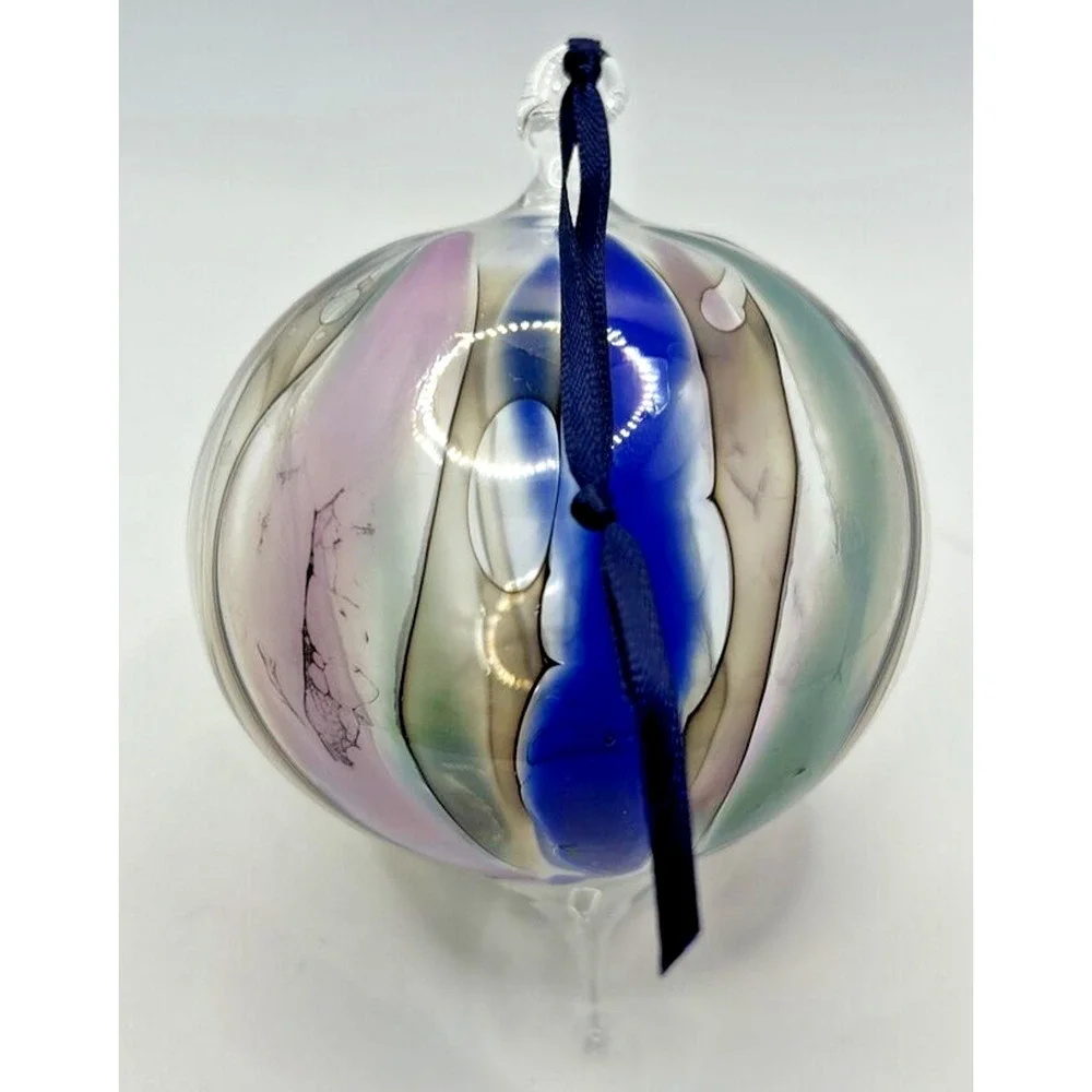 Vintage Art Glass Twisted Blue Purple Green Maroon Ornament‎ U257/6